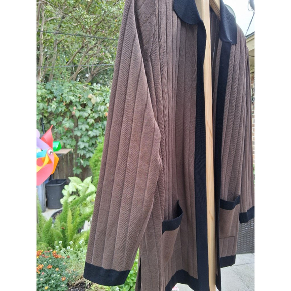 Women's Misook Brown & Black Ribbed Knit Cardigan Sweater XS - Picture 4 of 9